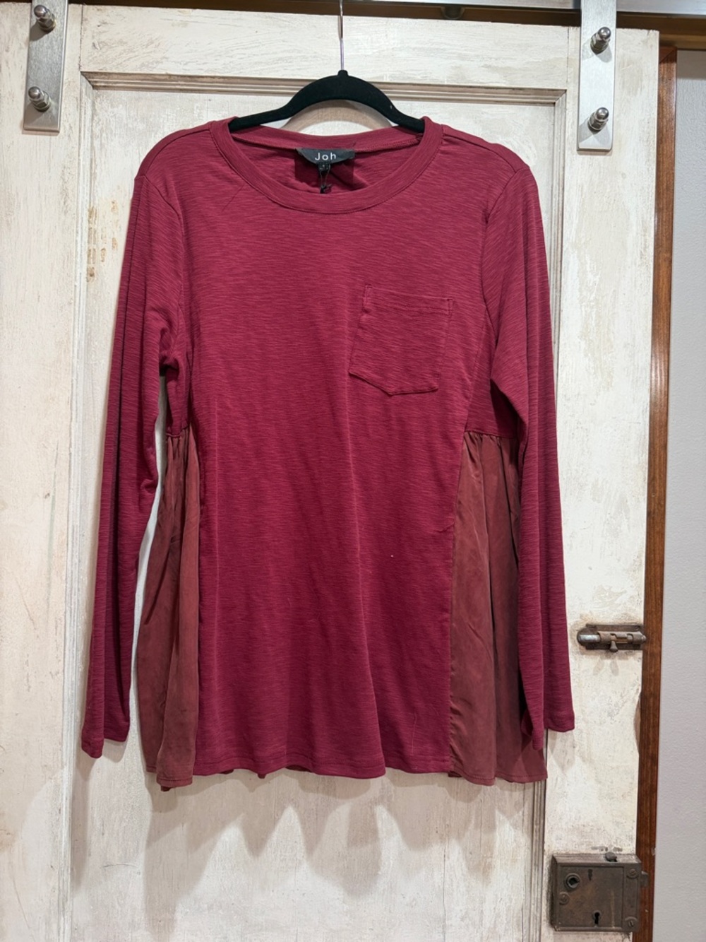 Joh Burgundy Long-Sleeve Pocket Tunic with Side Panels